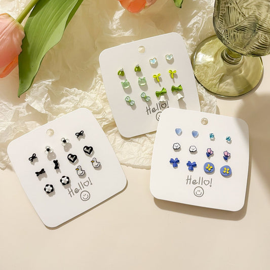 Sier Needle Summer Suit Fresh Green Sweet Earrings