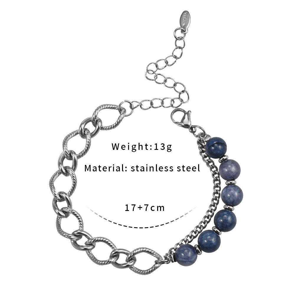 Surface Jade Safety Knot Mix Match Stitching Titanium Steel Retro Bracelet