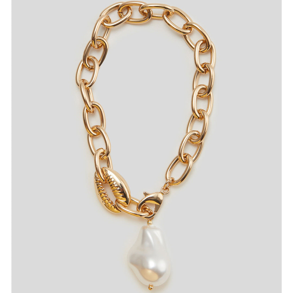 Fashion Irregular Baroque Pearl Metal Thick Chain Shell Bracelet