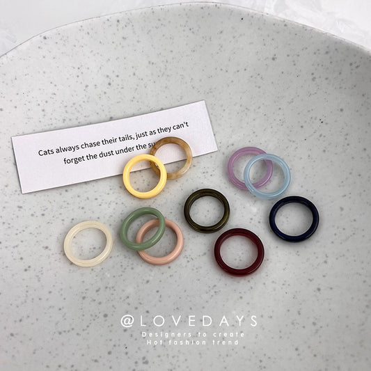 Set Tide Acrylic Small Fresh Candy Color Rings