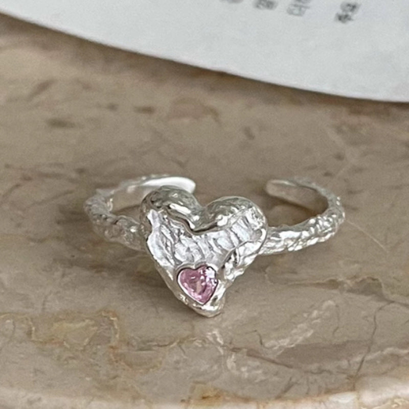 Geometric Lava Irregular Female Sweet Loving Heart Twin Temperament Ring
