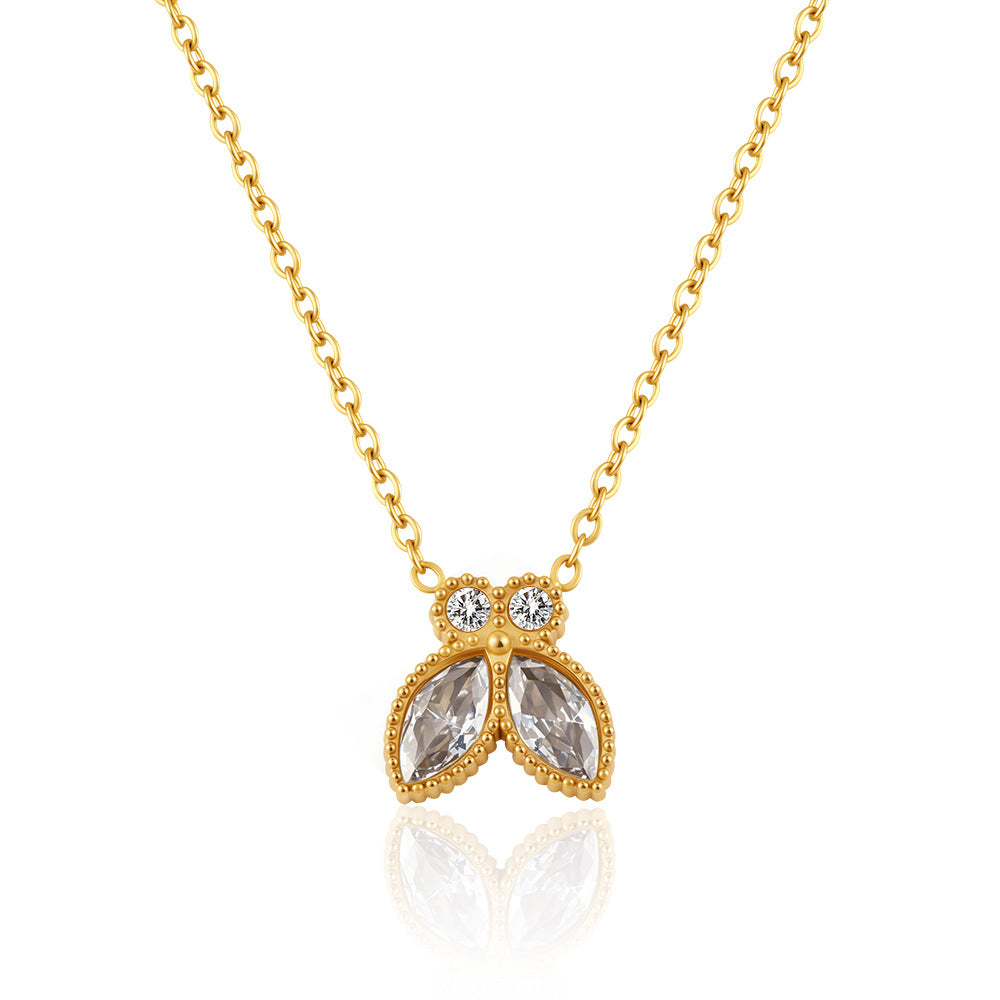 Women's Elegant Fashion Butterfly Inlaid Zircon Stainless Steel Gold Plated Pendants