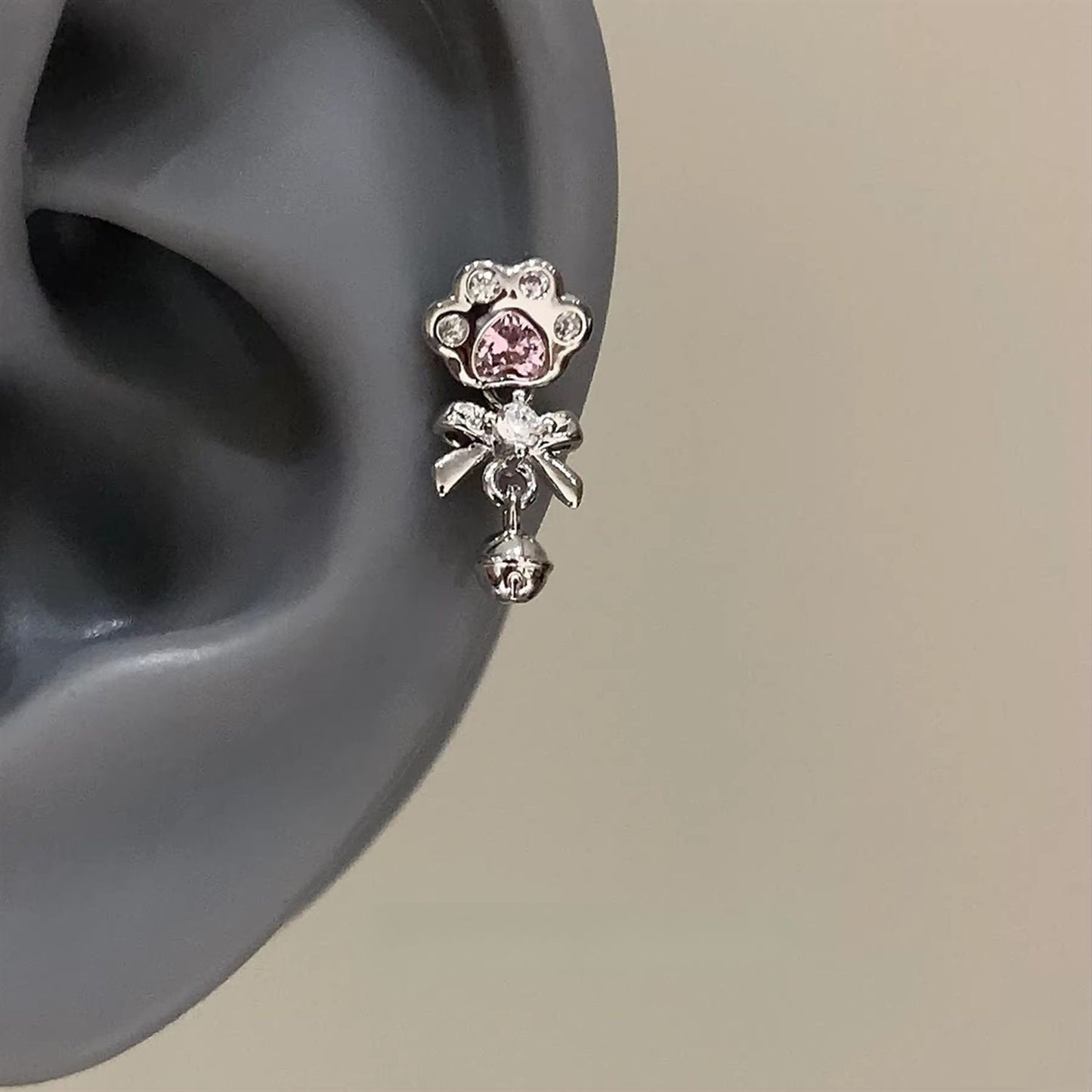 Paw Bell Titanium Steel Ear Cartoon Sweet Cool Unique Alloy Earrings