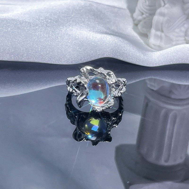 Personalized Texture Moonstone Open Female Cold Rings
