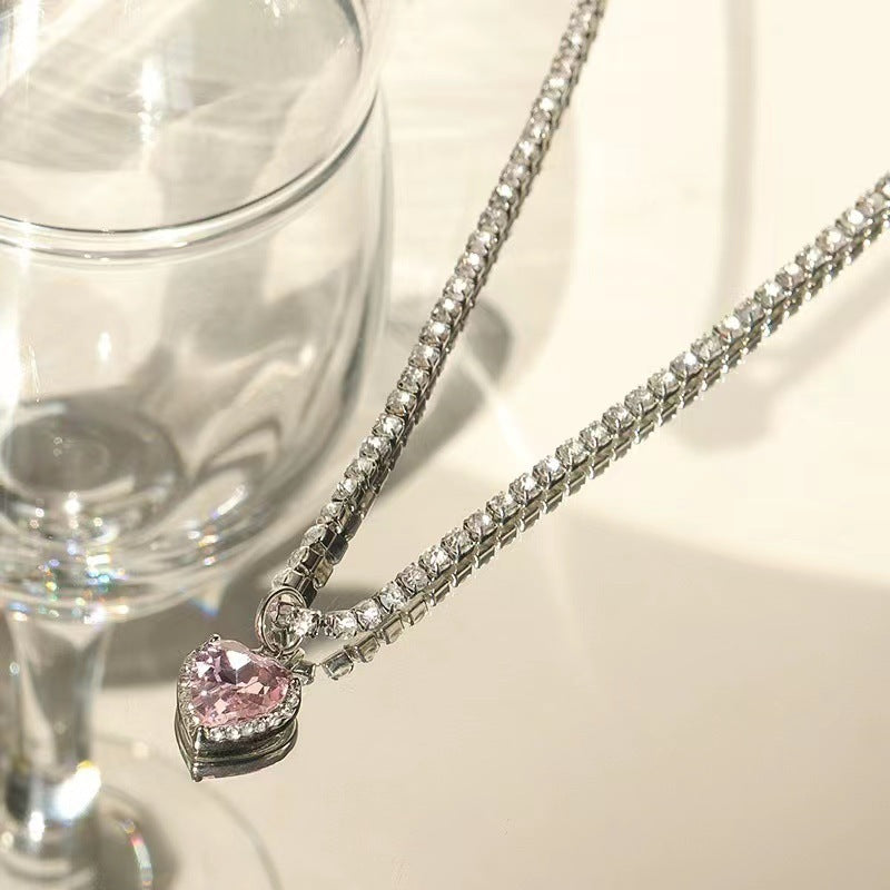 Light Luxury Pink Love Sweet Three-dimensional Loving Heart Zircon Heart-shaped Earrings