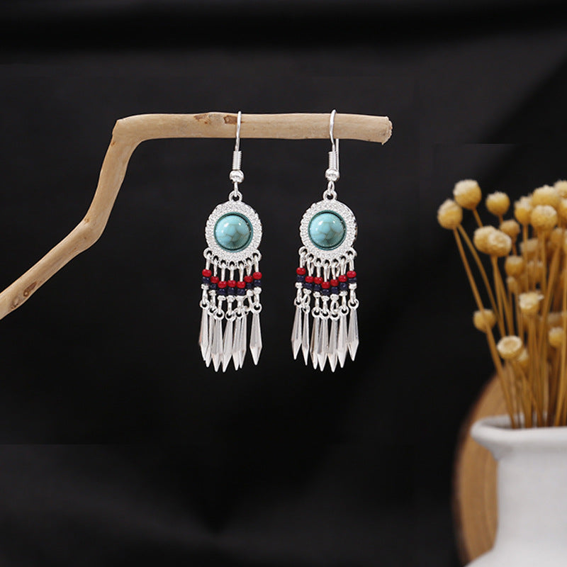 Miao Sier Colorful Long Feather Tassel Rings