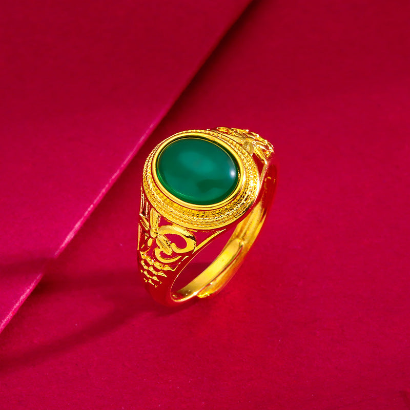 Women's Vietnam Placer Gold Open Red Green Egg Sand Ring