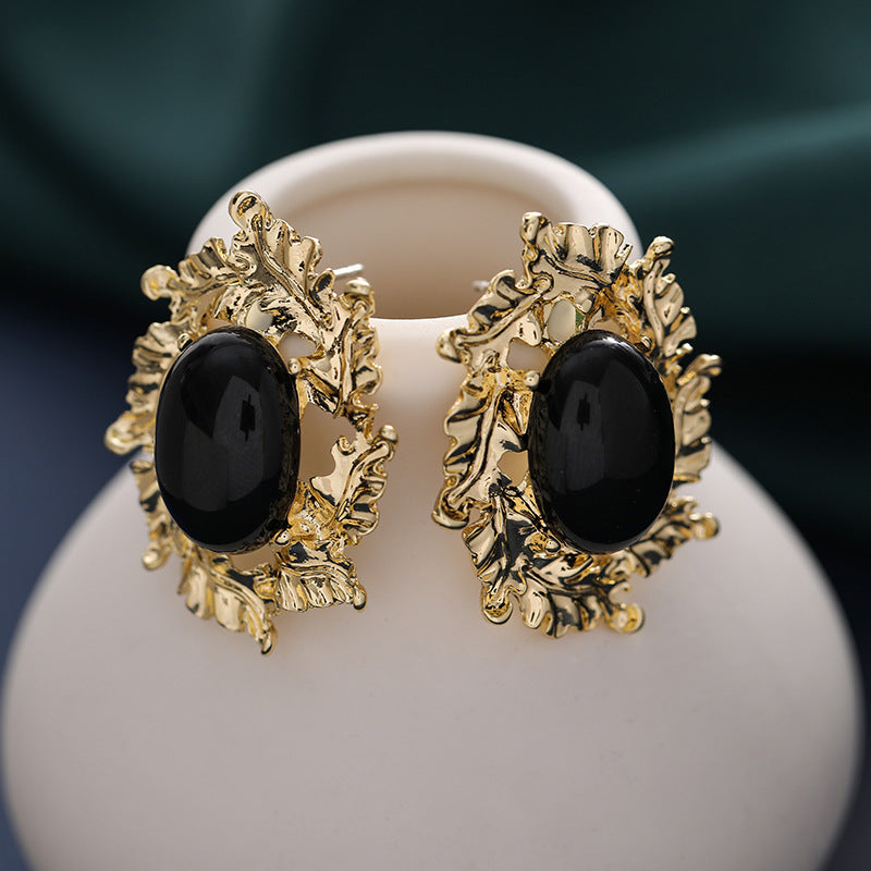 Women's French Irregular Exaggerated Metal Sier Pin Design Ear Unique Stud Earrings