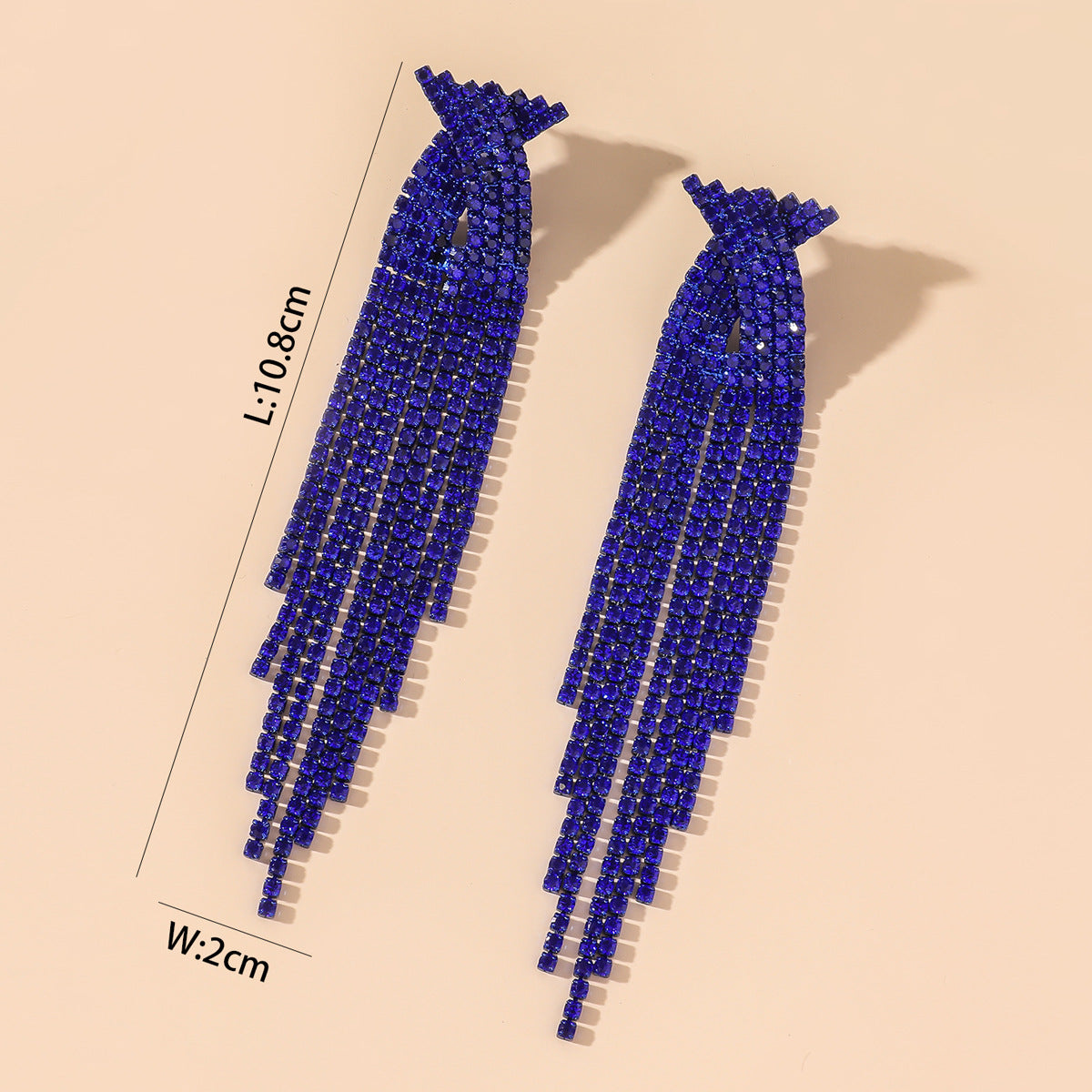 Semicircle Blue Tassel Rhinestone Long Ear Earrings