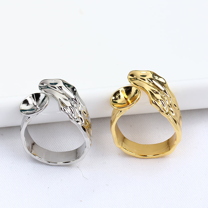 Women's Gold Injection Plating Color Retaining Leaf Zircon Pearl Eardrop Frame Ring