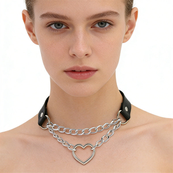 Punk Black Leather Unisex Dark Series Metal Chain Pendants