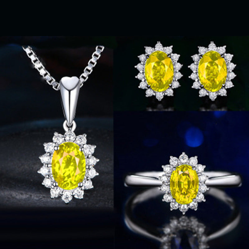Women's Blue Red Yellow Green Purple White Gemstone Zircon Princess Jewelry Set