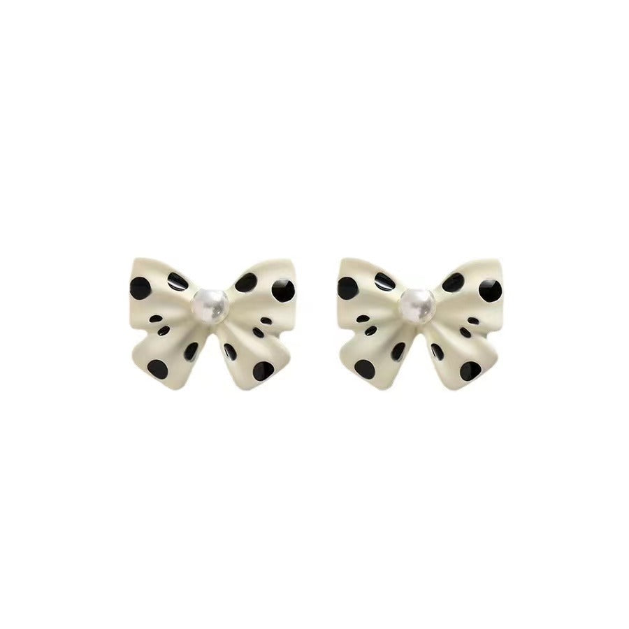 Gentle Temperament Polka Dot Bow Female Earrings