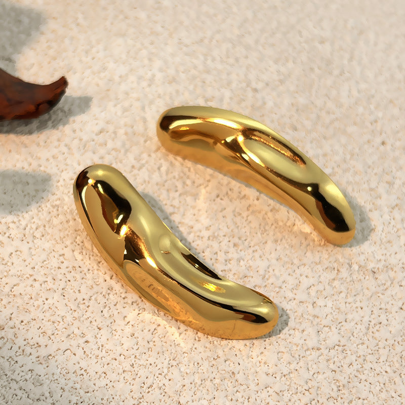 Gold Stainless Steel Geometric Glossy Female Round Titanium Stud Earrings