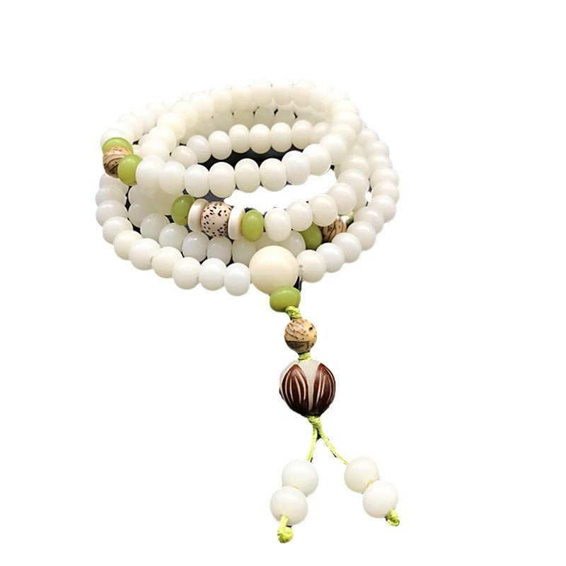 Style White Jade Bodhi Root Original Ecology Seed Buddha Beads Bracelet