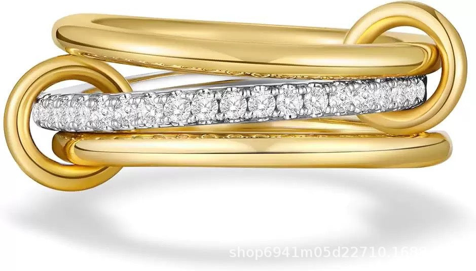 Full Rhinestone Zircon Two-color Popular Personalized Ring