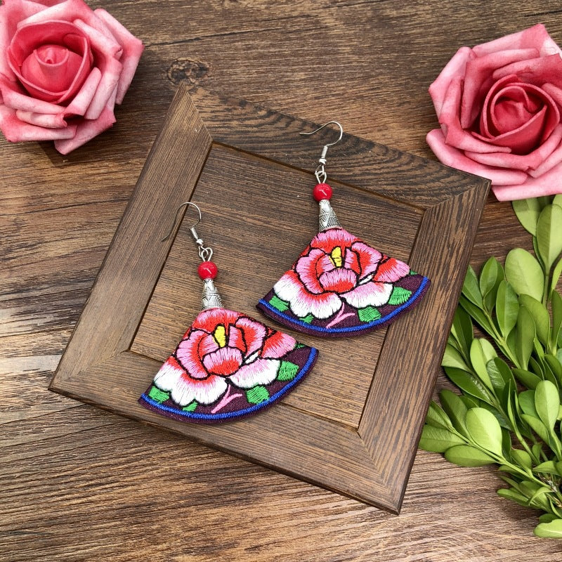 Fabric Yunnan Simple Flower Tassel Female Earrings
