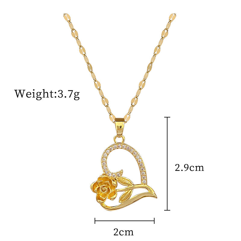 Steel Lucky Female Copper Micro Inlay Real Gold Plating Necklaces