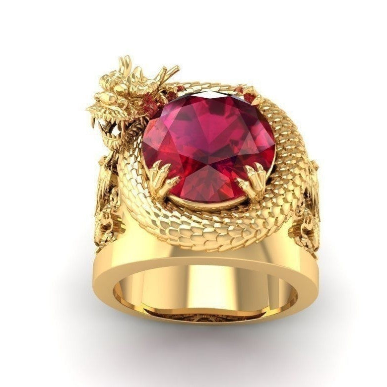 Gold Plated Domineering Dragon Inlaid Ruby Rings