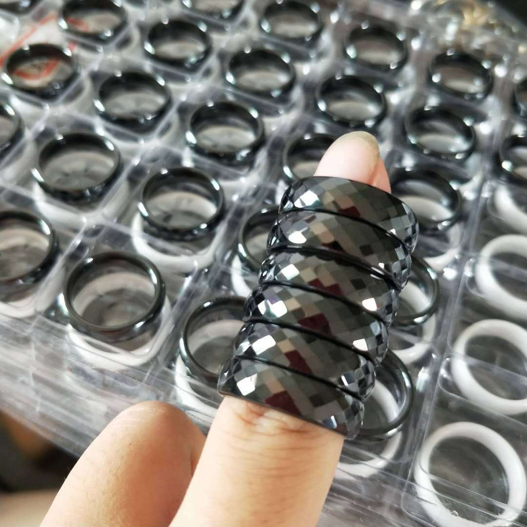 Ceramic Cut Diamond Black White Zirconium Rings