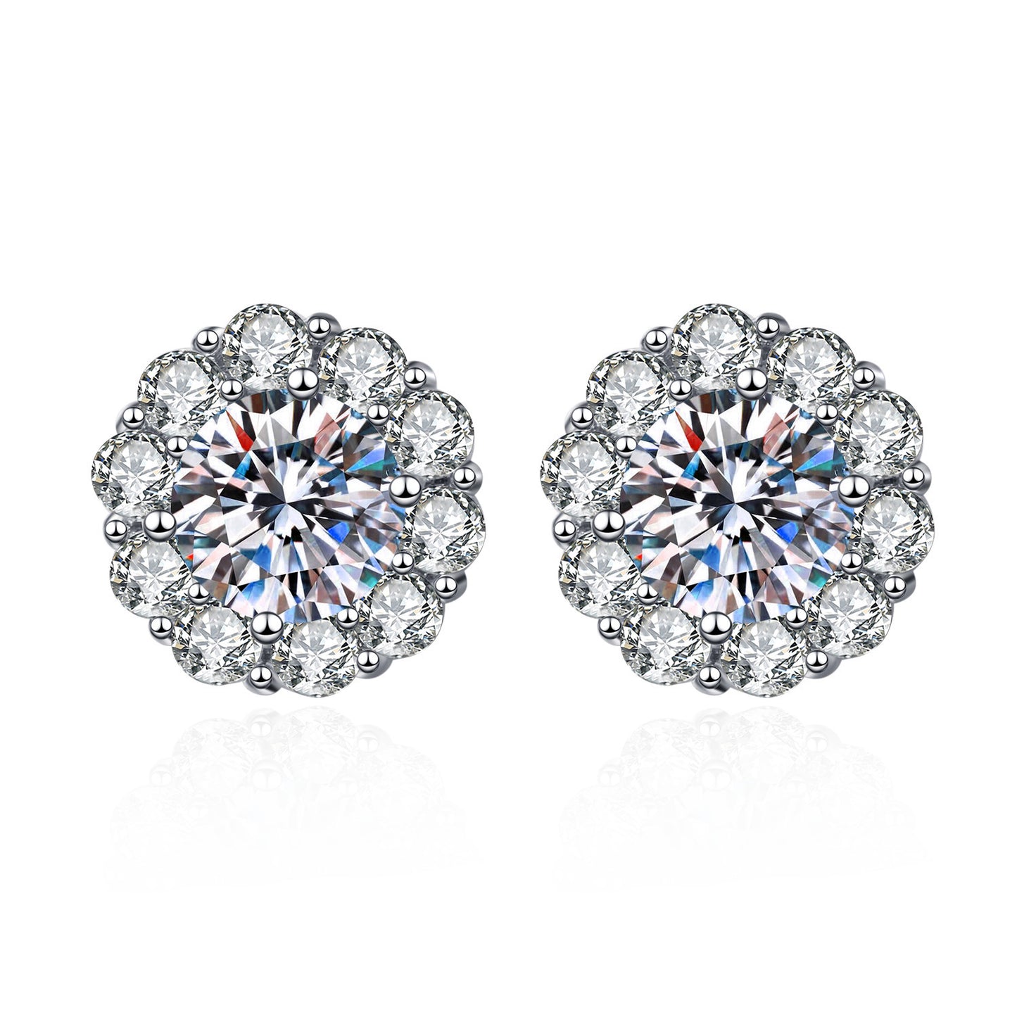 Imitation Moissanite Female Sun Flower Ear Karat Electroplated Platinum Live Stud Earrings