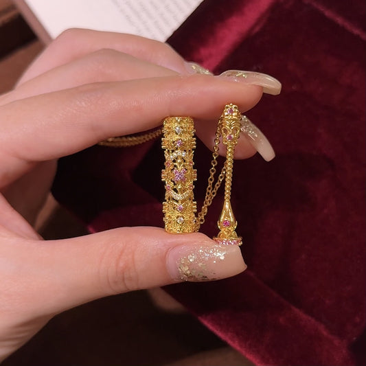 Style Pink Treasure Diamond Studded Hollow Magic Wand Truncheon Luxury Necklace