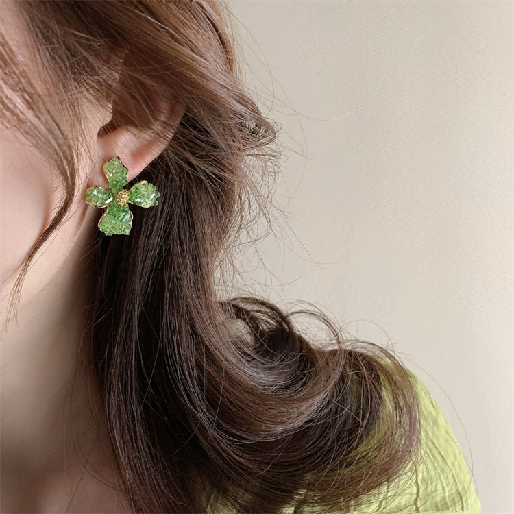 Women's Sweet Elegant Green Crystal Light Luxury Earrings