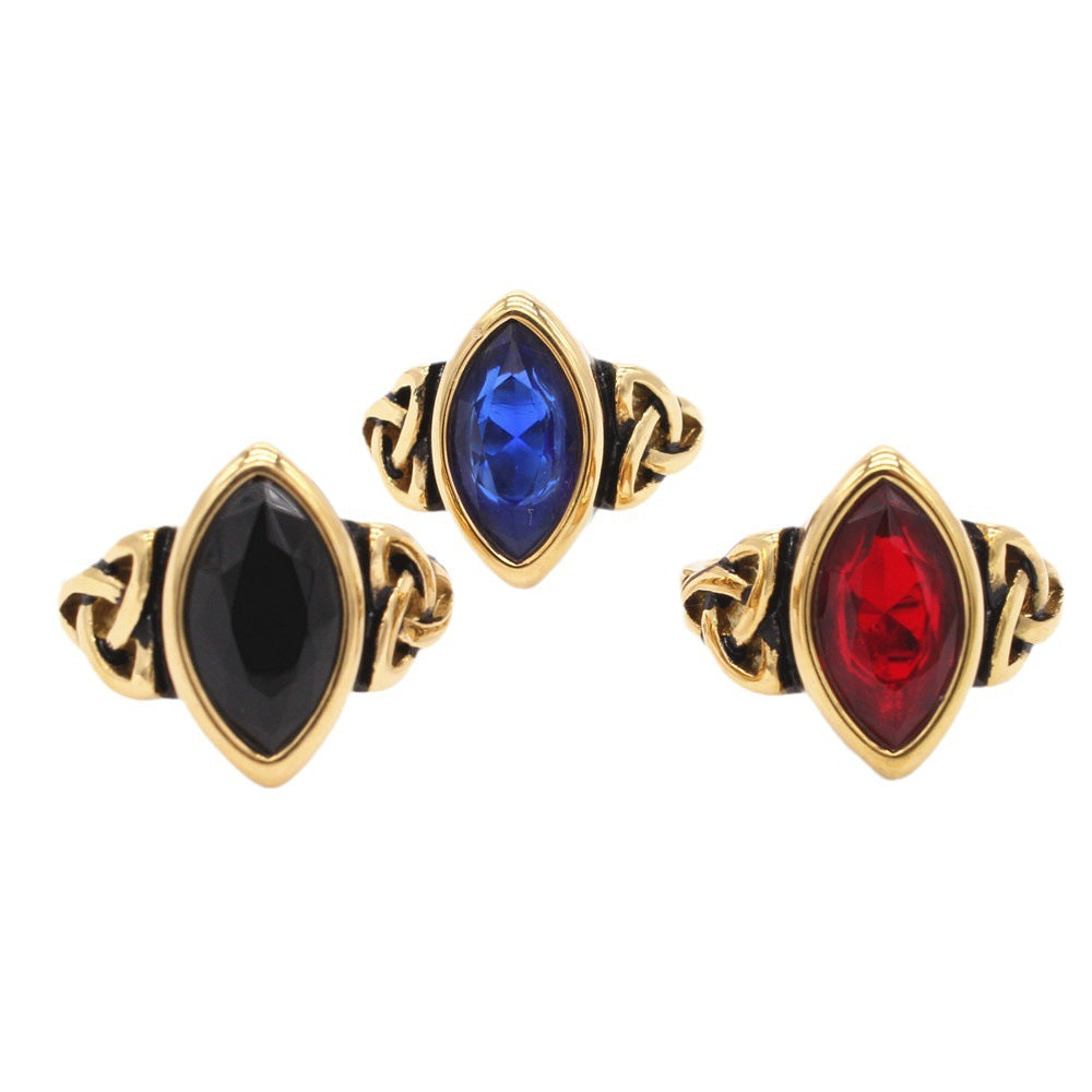 Nordic Viking Celtic Gemstone Titanium Steel Rings