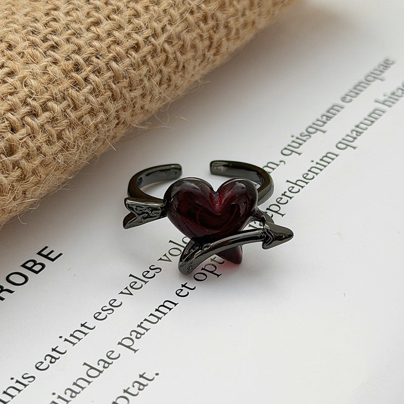 Love Heart Thorns Open Niche Trendy Cool Neutral Twin Index Ring