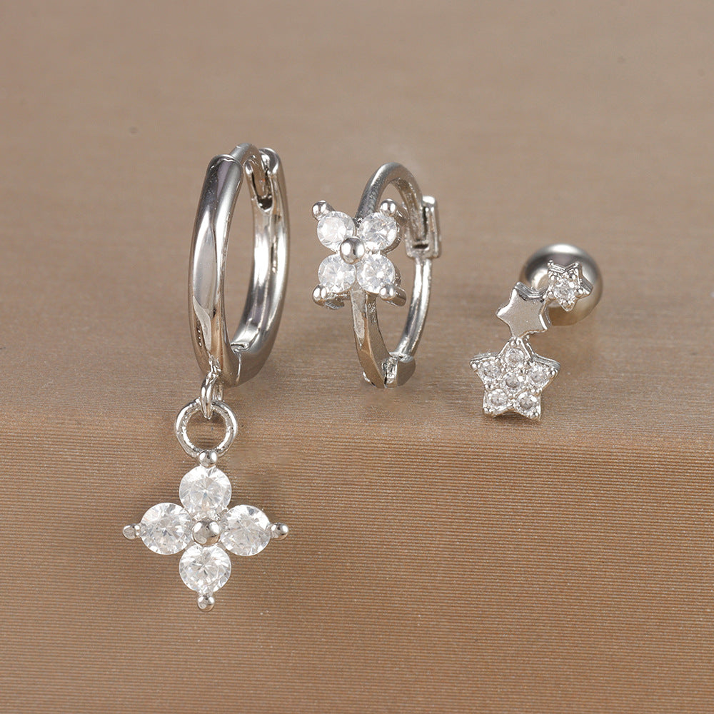 Women's Ear Micro Inlaid Zircon Flower Suit Light Rings