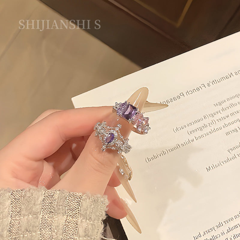 Pomegranate Dyed Fingertip Antique Gorgeous Feeling Broken Color Zirconium Female Ring