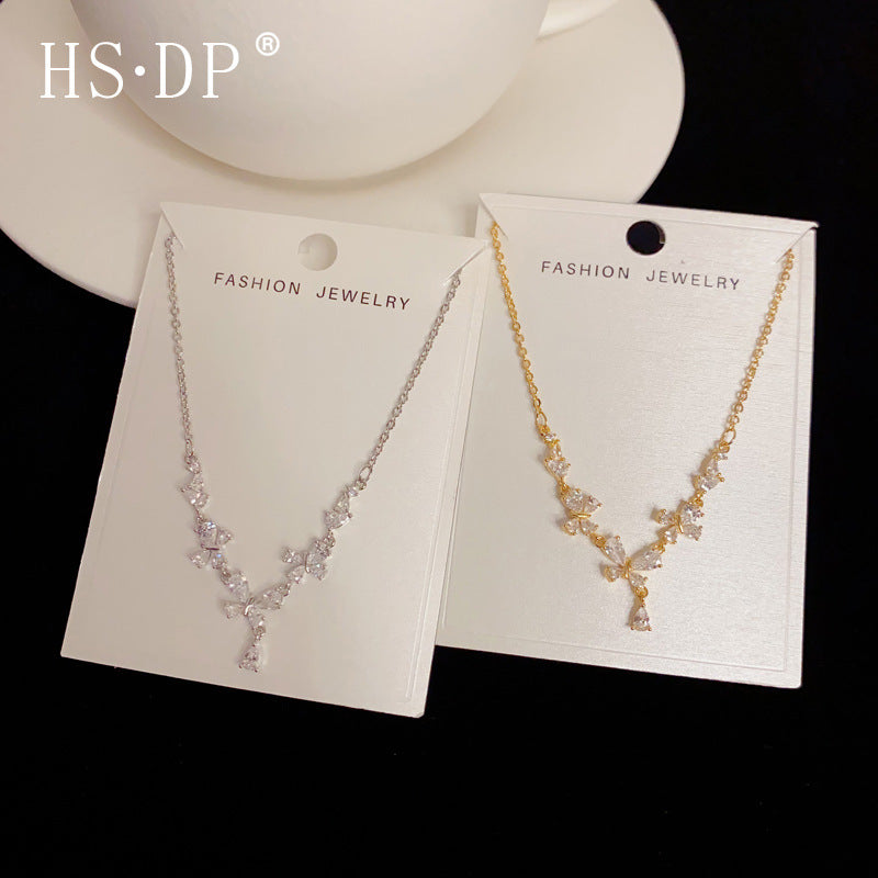 Light Luxury High-grade Zircon Butterfly Water Drop Exquisite Fashion Simple Necklaces