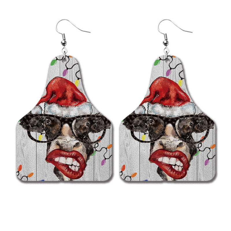 Cow Deer Santa Claus Red Black Plaid Leopard Print Earrings