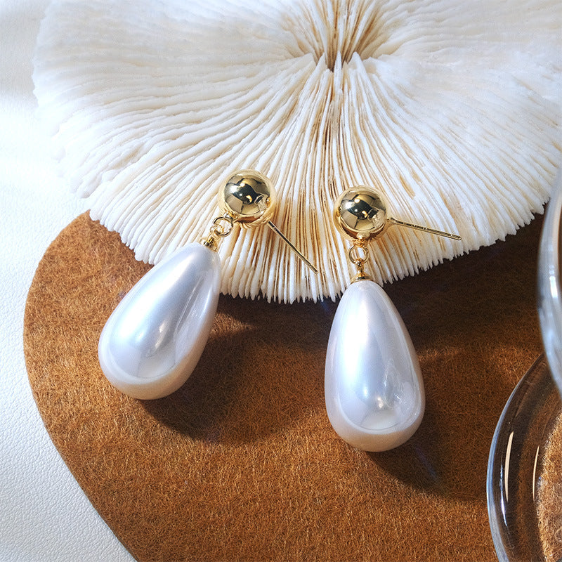 Trendy French Style Vintage Court Big Water Drop Bead Ear Earrings
