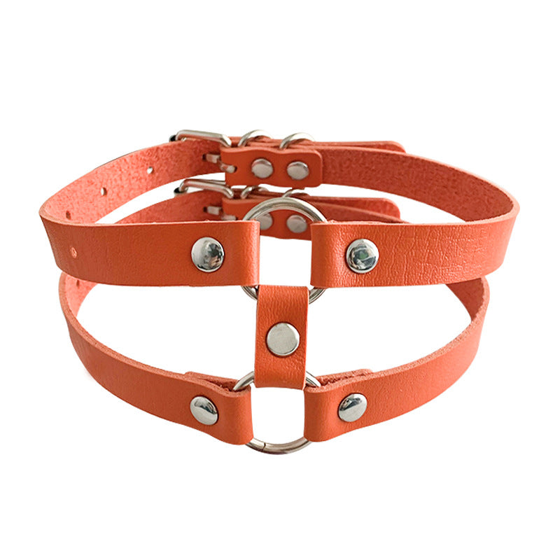 Mirror Gothic Style Leather Double Row Circle Simple Necklaces