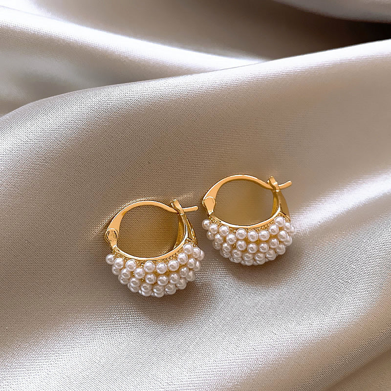 French Retro Geometric Pearl Ear Clip Elegant Style Trendy Design Stud Earrings