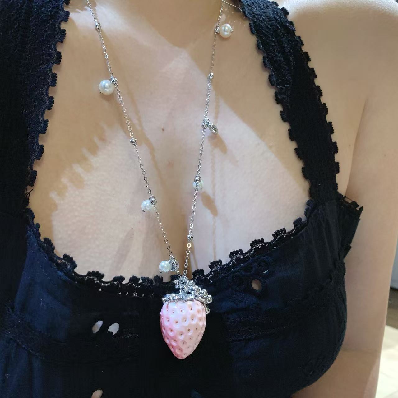 Girlish Style Gradient Pink Strawberry Female Sweet Cute Graceful Fashion Rings