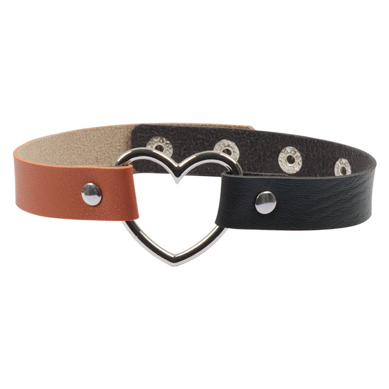 Color Matching Leather Peach Heart Love Heart-shaped Female Neckband Clavicle Collar