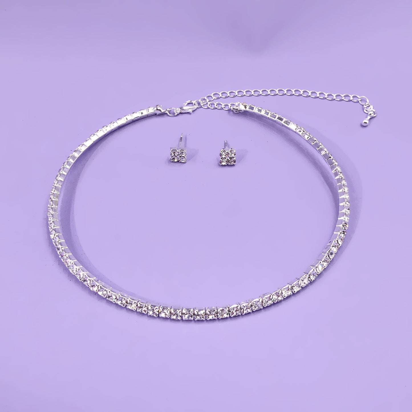 Wedding Fashion Row Rhinestone Geometric Collar Jewelry Set