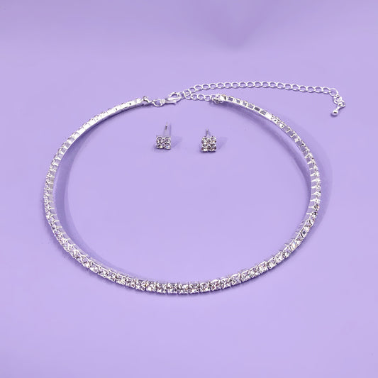 Wedding Fashion Row Rhinestone Geometric Collar Jewelry Set