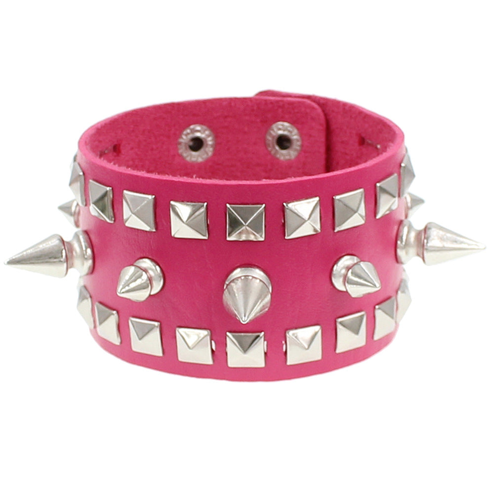 Fashion Exaggerated Punk Three-row Pointed Nail Square Wrist Bracelet