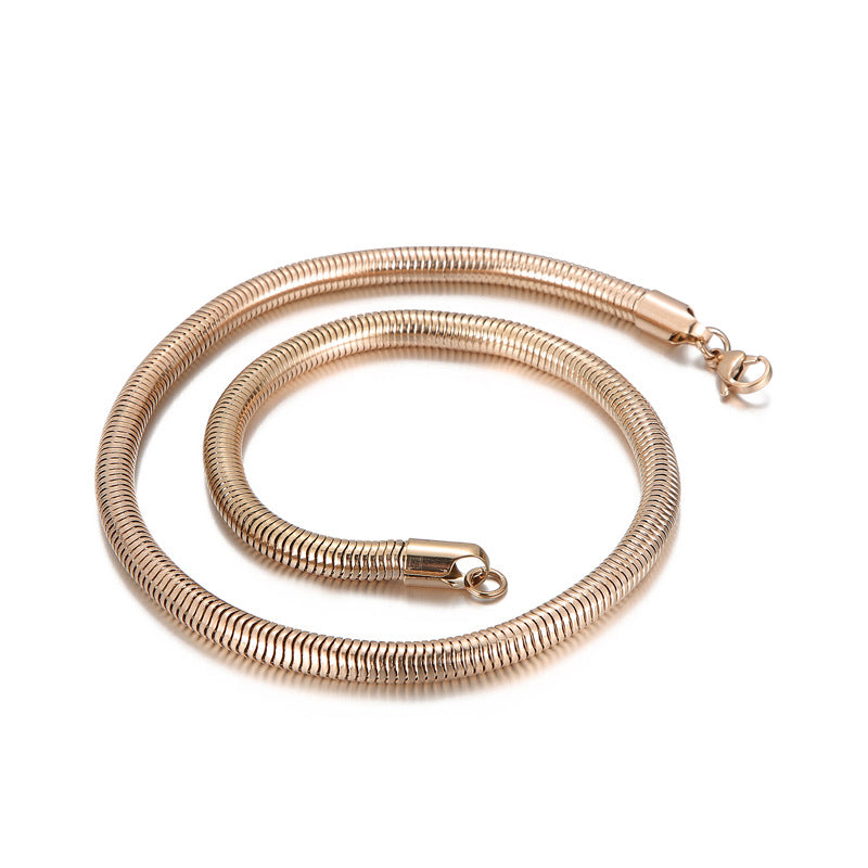 Men's Hip Hop Round Snake Bones Chain Titanium Necklaces