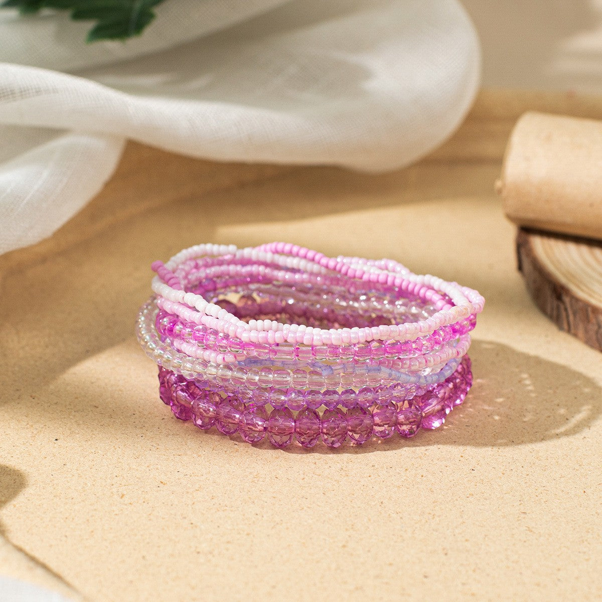 Women's Bohemian Vacation Style Twin Design Sense Glass Beads Stretch Bracelet