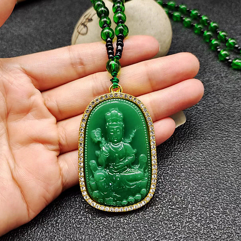 Buddha Imitation Jade Dark Green Fox Necklaces