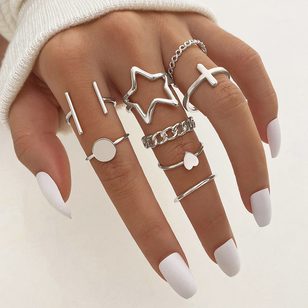 Diamond Eye Cross Leaf Set Pearl Rings