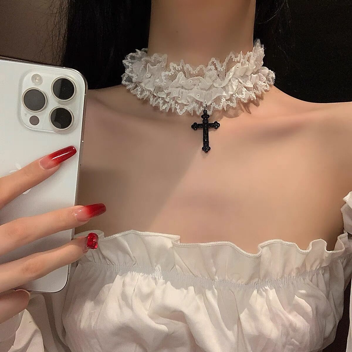 Lace Cross Elastic Flower Side Leg Gothic Antique Neck Rings