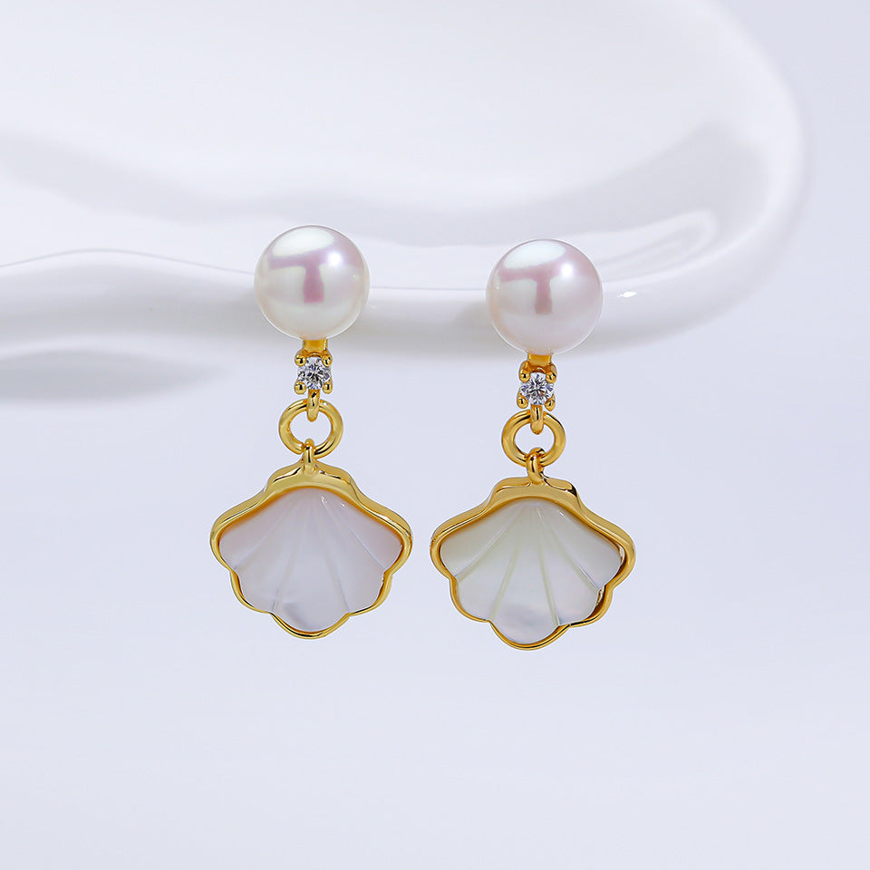 Freshwater Pearl Ear Sier Needle Light Luxury High-grade Fritillary Earrings
