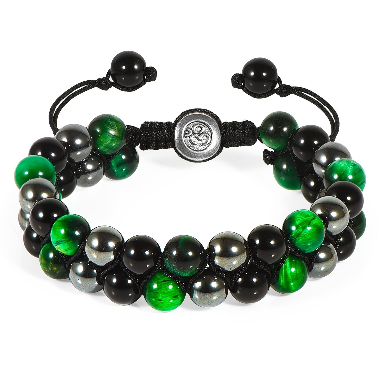 Women's & Men's Cat's Eye Green Pine Red Pattern Black Silk Phantom Natural Bracelet