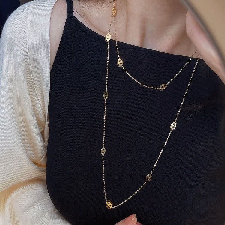 Extended Double Layer Pig Nose Twin Necklace