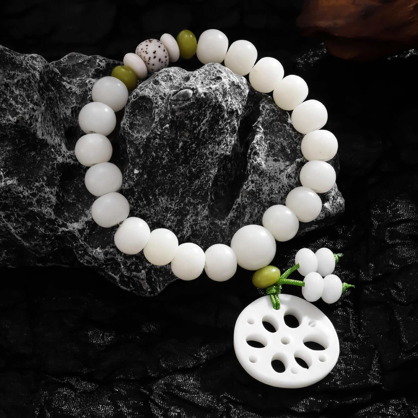 Bodhi White Jade Lotus Buddha Beads Rosary Seed Scenic Spot Bracelet